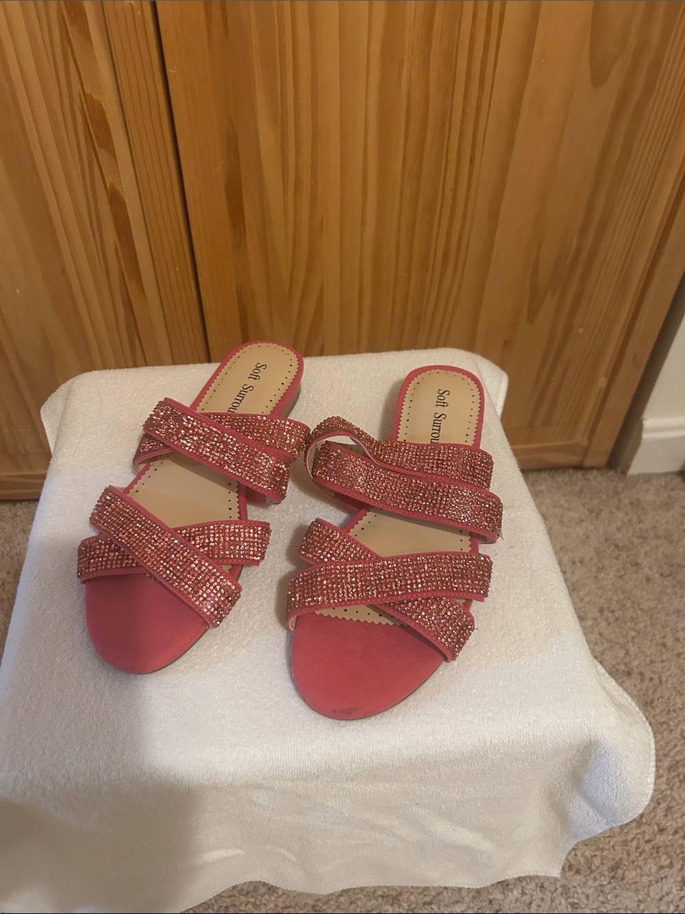 Soft Surroundings Pink Crystal Strappy Mules